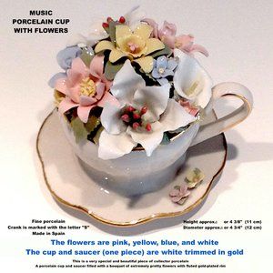 MUSIC  BOX PORCELAIN CUP  WITH FLOWERS/circa 1990s